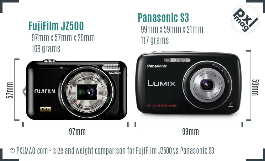 FujiFilm JZ500 vs Panasonic S3 size comparison