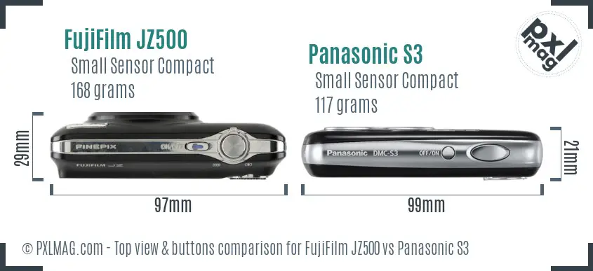 FujiFilm JZ500 vs Panasonic S3 top view buttons comparison