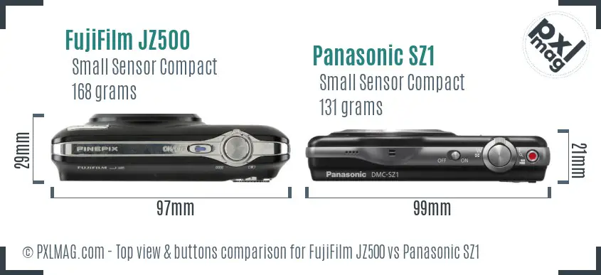 FujiFilm JZ500 vs Panasonic SZ1 top view buttons comparison