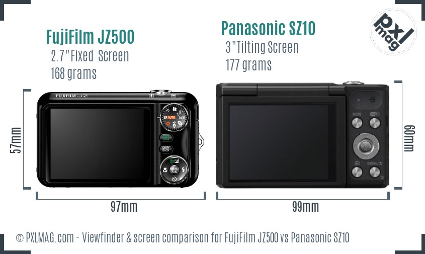 FujiFilm JZ500 vs Panasonic SZ10 Screen and Viewfinder comparison