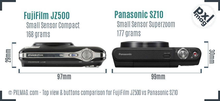 FujiFilm JZ500 vs Panasonic SZ10 top view buttons comparison