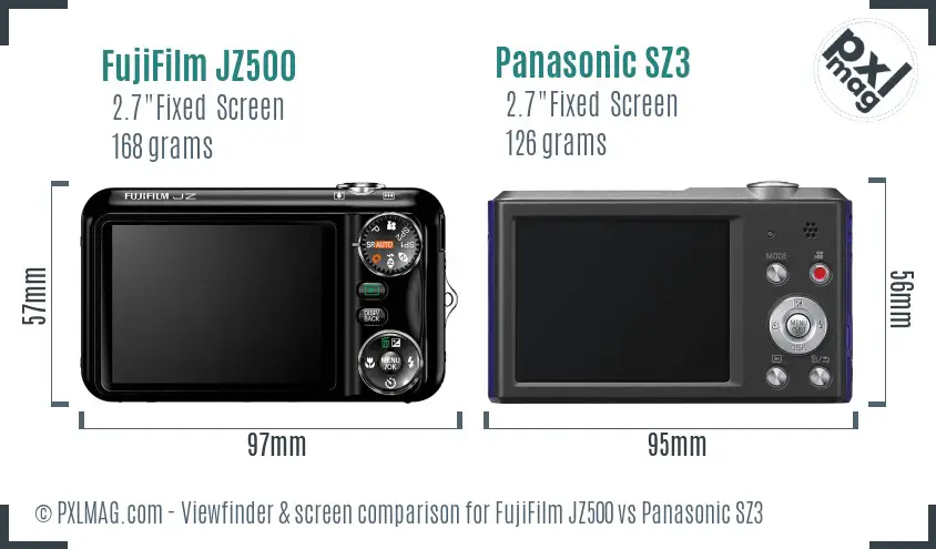 FujiFilm JZ500 vs Panasonic SZ3 Screen and Viewfinder comparison