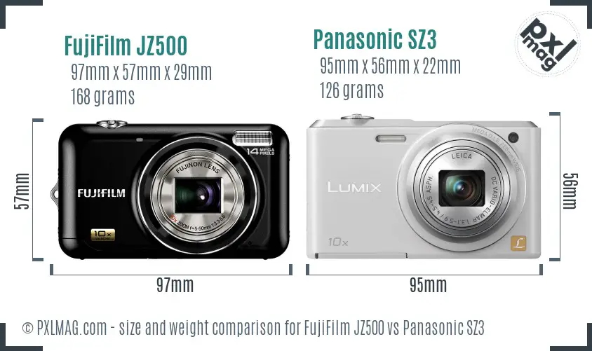 FujiFilm JZ500 vs Panasonic SZ3 size comparison