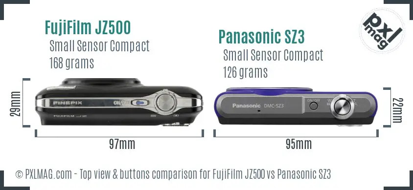 FujiFilm JZ500 vs Panasonic SZ3 top view buttons comparison