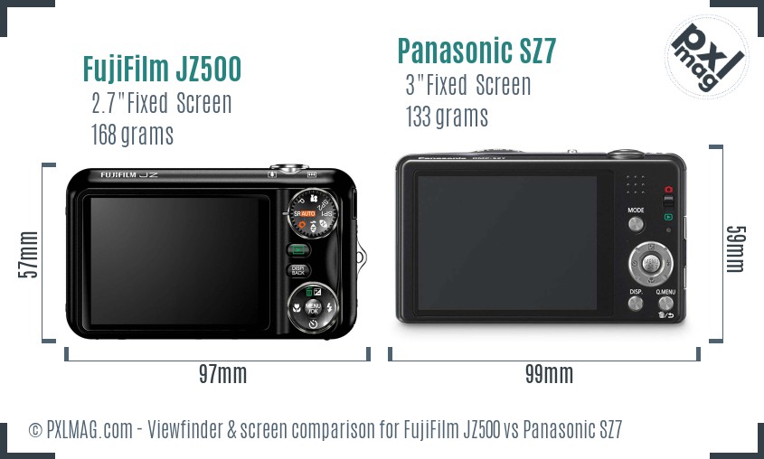 FujiFilm JZ500 vs Panasonic SZ7 Screen and Viewfinder comparison