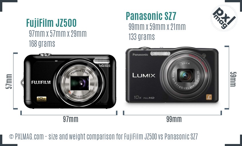 FujiFilm JZ500 vs Panasonic SZ7 size comparison