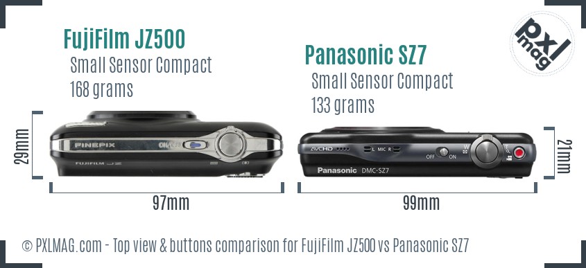 FujiFilm JZ500 vs Panasonic SZ7 top view buttons comparison