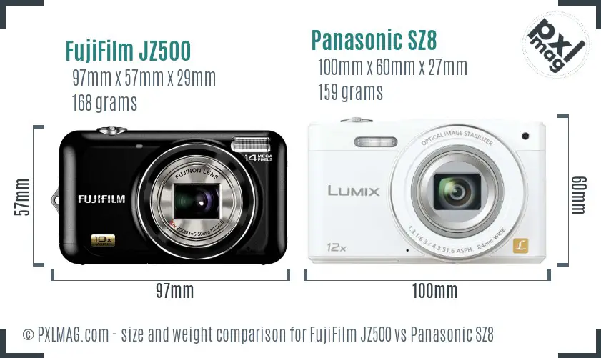 FujiFilm JZ500 vs Panasonic SZ8 size comparison FujiFilm JZ500 vs Panasonic SZ8 size comparison