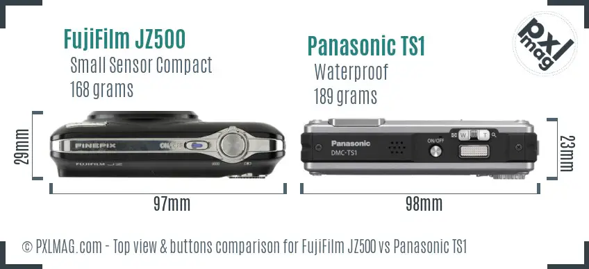 FujiFilm JZ500 vs Panasonic TS1 top view buttons comparison