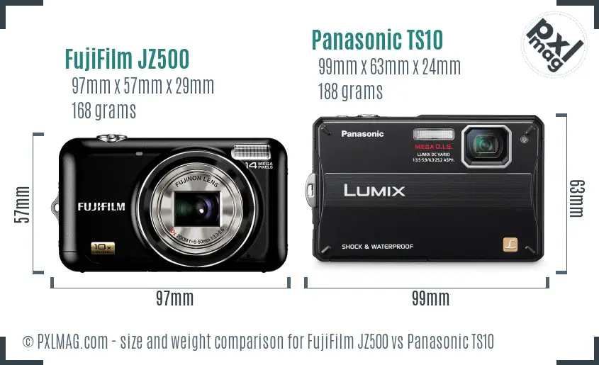 FujiFilm JZ500 vs Panasonic TS10 size comparison