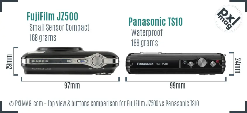 FujiFilm JZ500 vs Panasonic TS10 top view buttons comparison