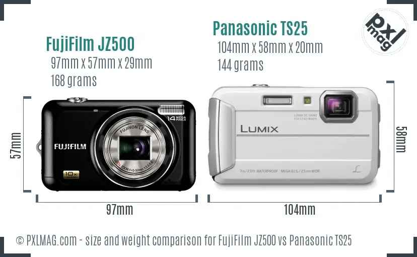 FujiFilm JZ500 vs Panasonic TS25 size comparison