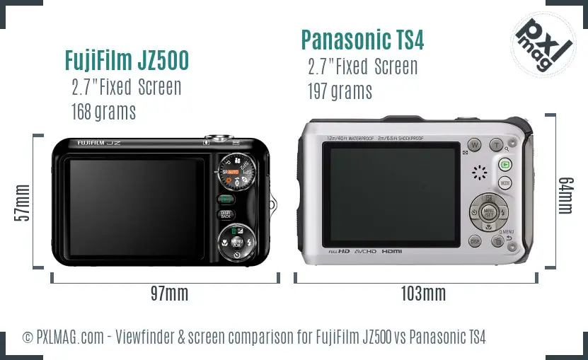 FujiFilm JZ500 vs Panasonic TS4 Screen and Viewfinder comparison