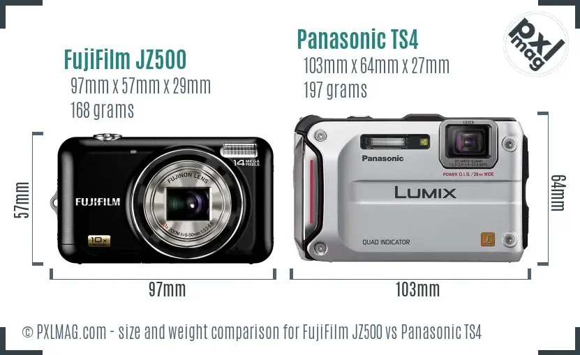 FujiFilm JZ500 vs Panasonic TS4 size comparison