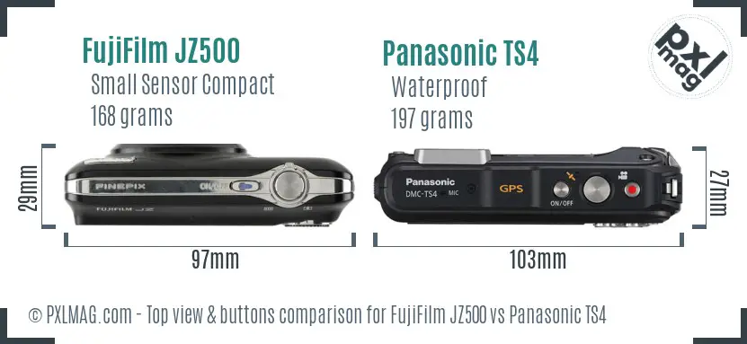 FujiFilm JZ500 vs Panasonic TS4 top view buttons comparison