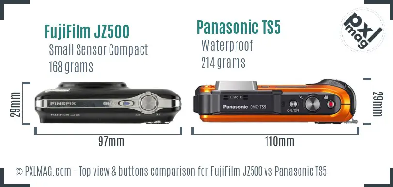 FujiFilm JZ500 vs Panasonic TS5 top view buttons comparison