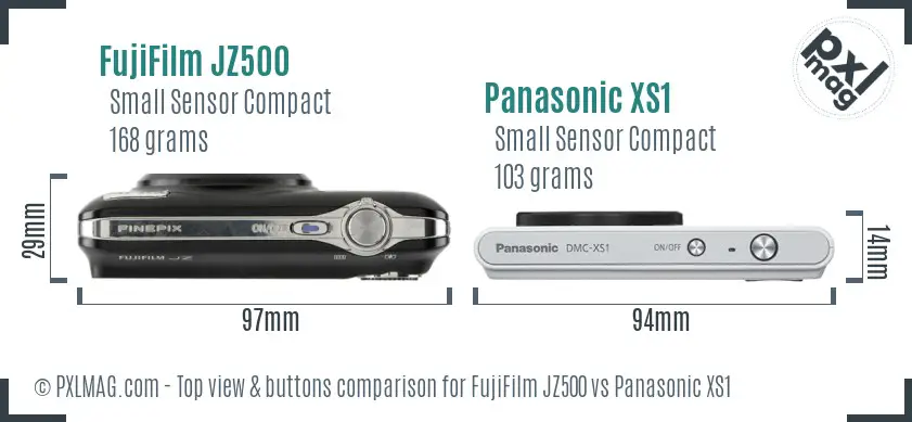 FujiFilm JZ500 vs Panasonic XS1 top view buttons comparison