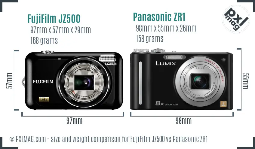 FujiFilm JZ500 vs Panasonic ZR1 size comparison