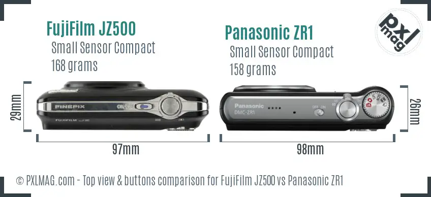 FujiFilm JZ500 vs Panasonic ZR1 top view buttons comparison