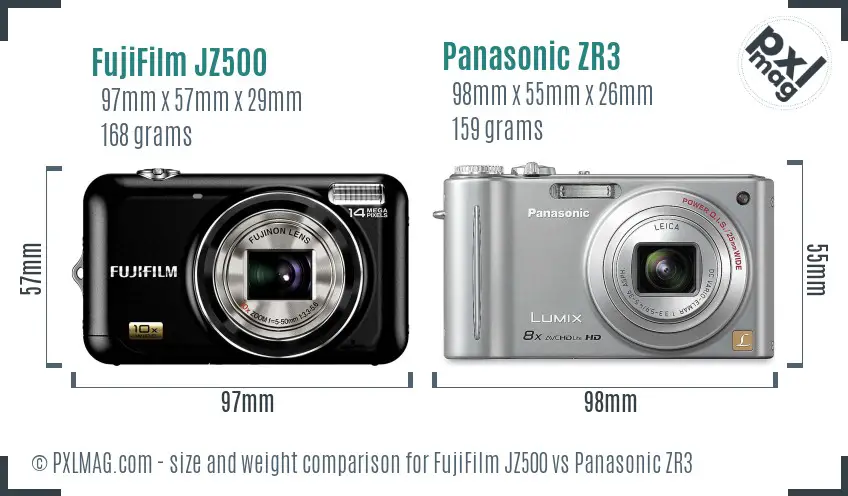 FujiFilm JZ500 vs Panasonic ZR3 size comparison