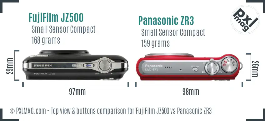 FujiFilm JZ500 vs Panasonic ZR3 top view buttons comparison