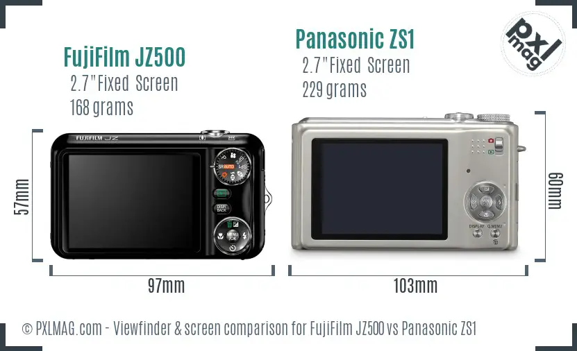 FujiFilm JZ500 vs Panasonic ZS1 Screen and Viewfinder comparison