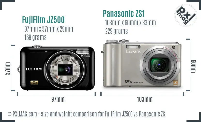 FujiFilm JZ500 vs Panasonic ZS1 size comparison