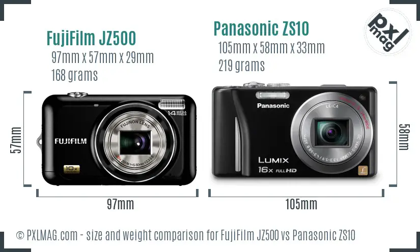FujiFilm JZ500 vs Panasonic ZS10 size comparison FujiFilm JZ500 vs Panasonic ZS10 size comparison