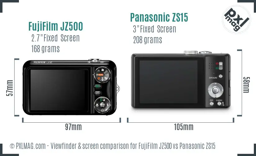 FujiFilm JZ500 vs Panasonic ZS15 Screen and Viewfinder comparison