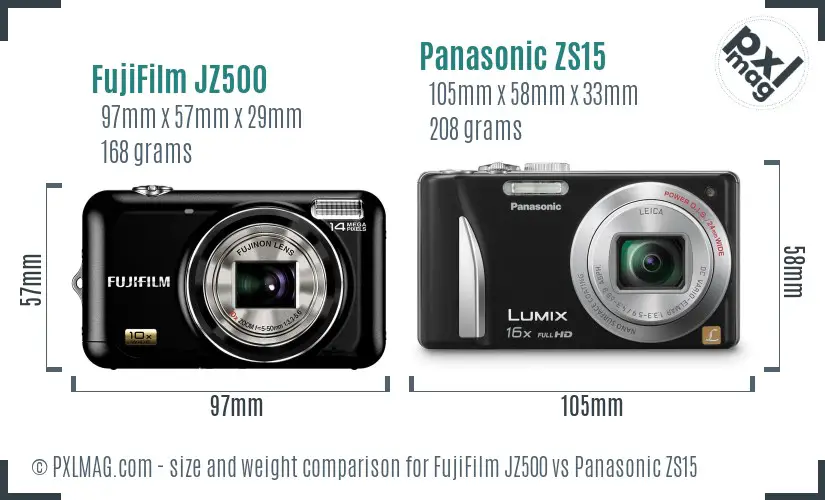 FujiFilm JZ500 vs Panasonic ZS15 size comparison