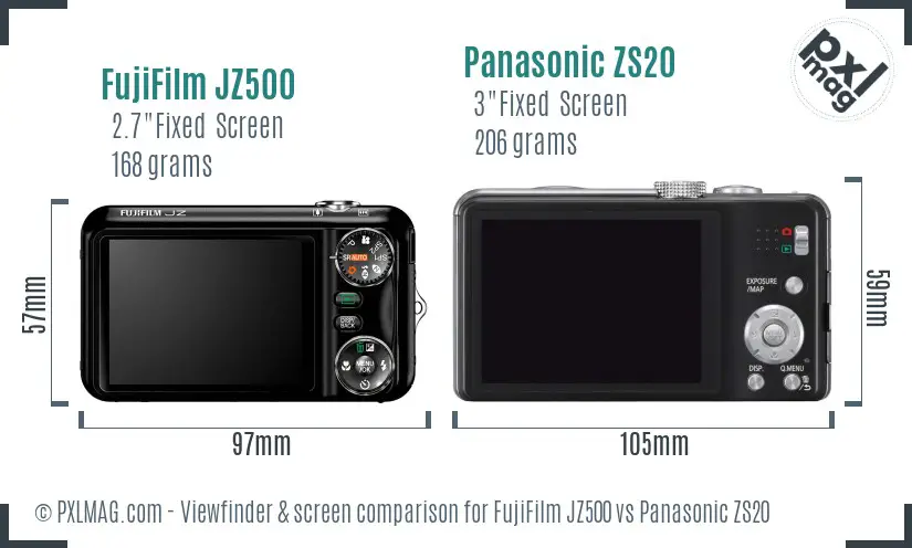 FujiFilm JZ500 vs Panasonic ZS20 Screen and Viewfinder comparison