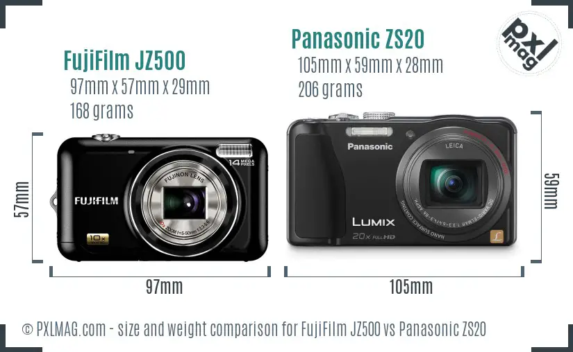 FujiFilm JZ500 vs Panasonic ZS20 size comparison