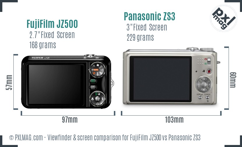 FujiFilm JZ500 vs Panasonic ZS3 Screen and Viewfinder comparison