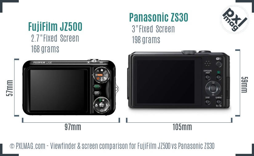 FujiFilm JZ500 vs Panasonic ZS30 Screen and Viewfinder comparison