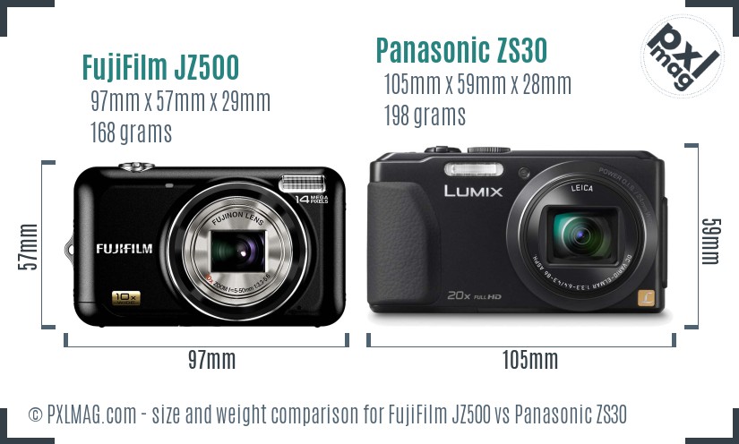 FujiFilm JZ500 vs Panasonic ZS30 size comparison