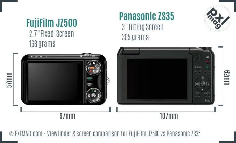 FujiFilm JZ500 vs Panasonic ZS35 Screen and Viewfinder comparison