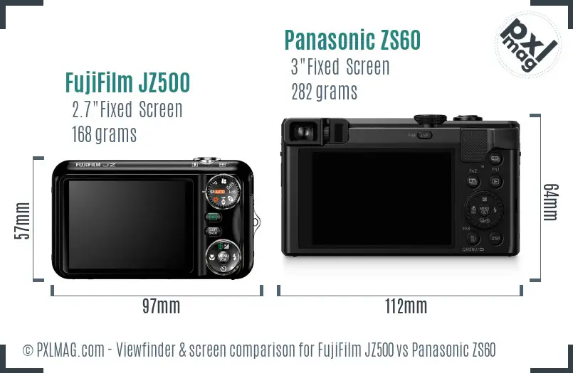 FujiFilm JZ500 vs Panasonic ZS60 Screen and Viewfinder comparison