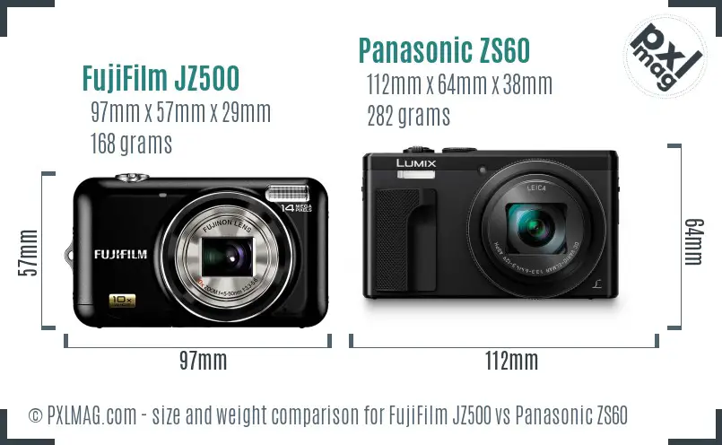 FujiFilm JZ500 vs Panasonic ZS60 size comparison