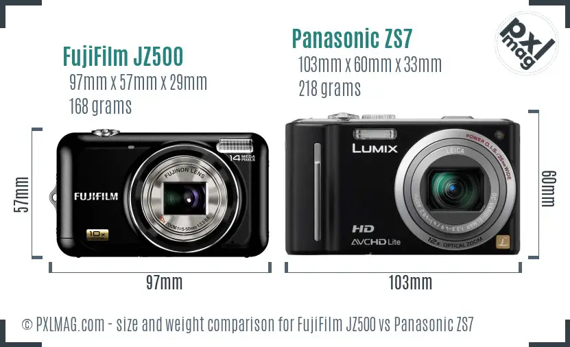 FujiFilm JZ500 vs Panasonic ZS7 size comparison
