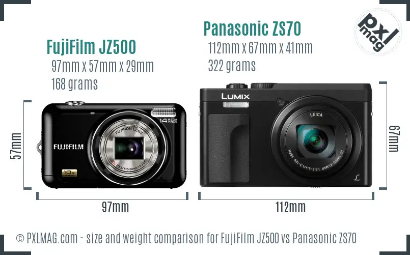 FujiFilm JZ500 vs Panasonic ZS70 size comparison