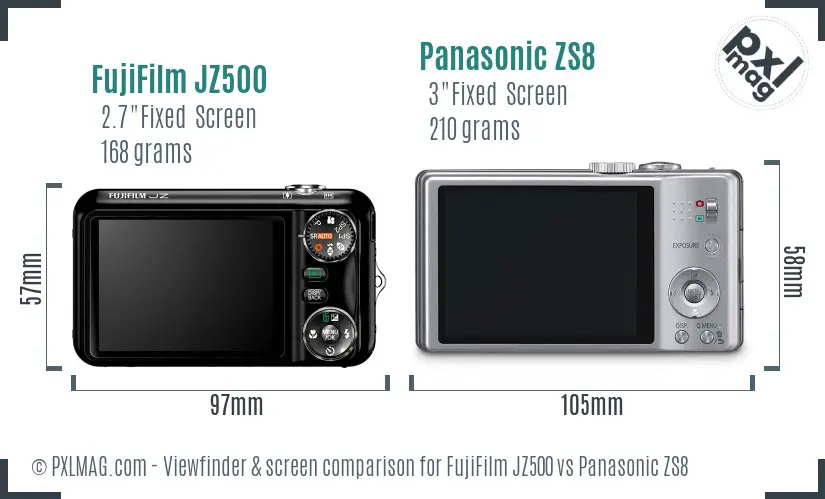 FujiFilm JZ500 vs Panasonic ZS8 Screen and Viewfinder comparison FujiFilm JZ500 vs Panasonic ZS8 Screen and Viewfinder comparison
