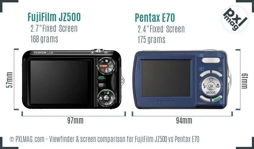 FujiFilm JZ500 vs Pentax E70 Screen and Viewfinder comparison