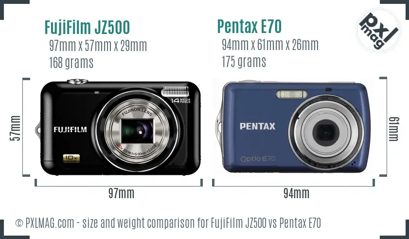 FujiFilm JZ500 vs Pentax E70 size comparison
