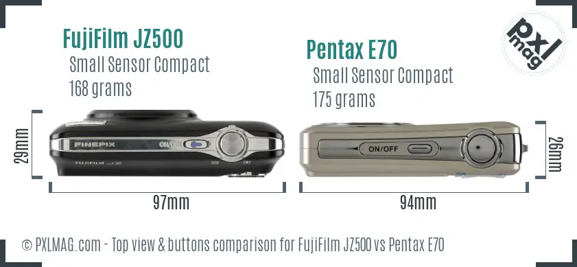 FujiFilm JZ500 vs Pentax E70 top view buttons comparison
