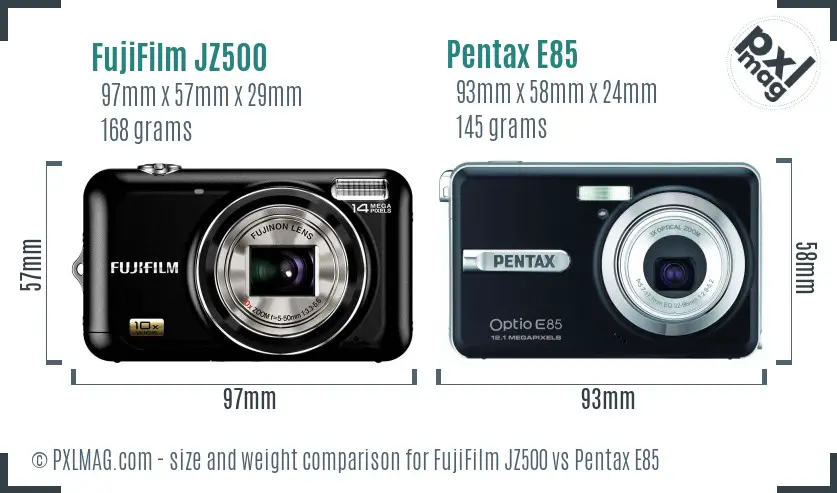 FujiFilm JZ500 vs Pentax E85 size comparison