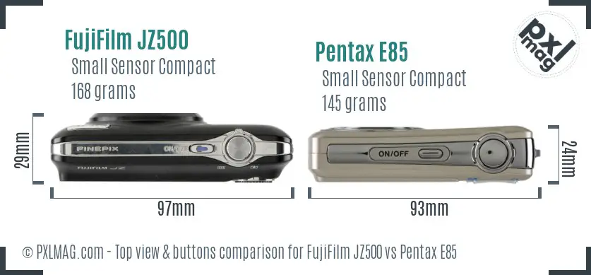 FujiFilm JZ500 vs Pentax E85 top view buttons comparison