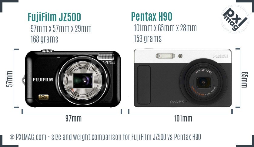 FujiFilm JZ500 vs Pentax H90 size comparison FujiFilm JZ500 vs Pentax H90 size comparison