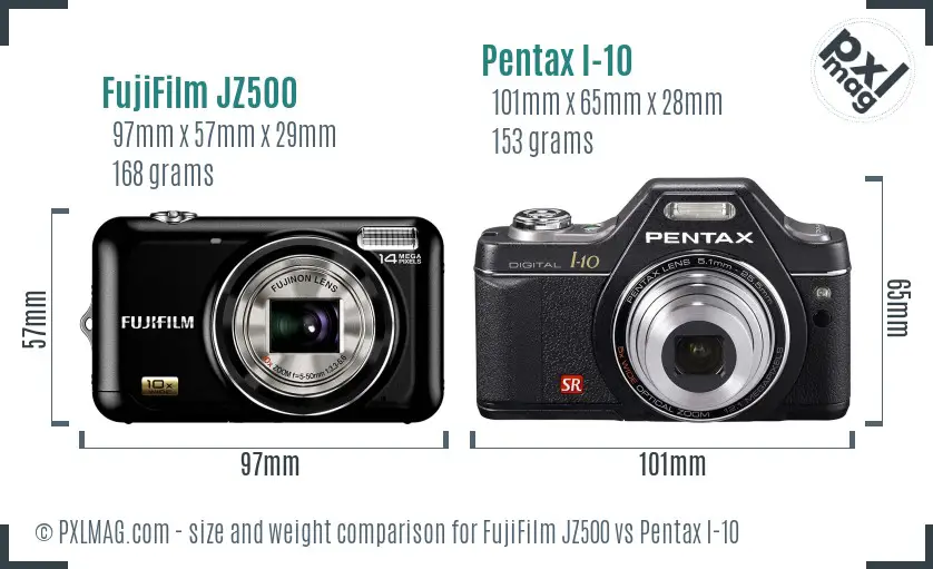 FujiFilm JZ500 vs Pentax I-10 size comparison
