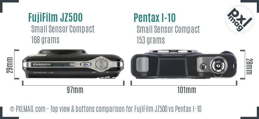 FujiFilm JZ500 vs Pentax I-10 top view buttons comparison