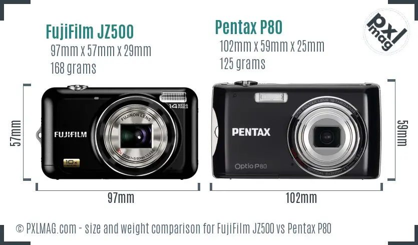 FujiFilm JZ500 vs Pentax P80 size comparison FujiFilm JZ500 vs Pentax P80 size comparison